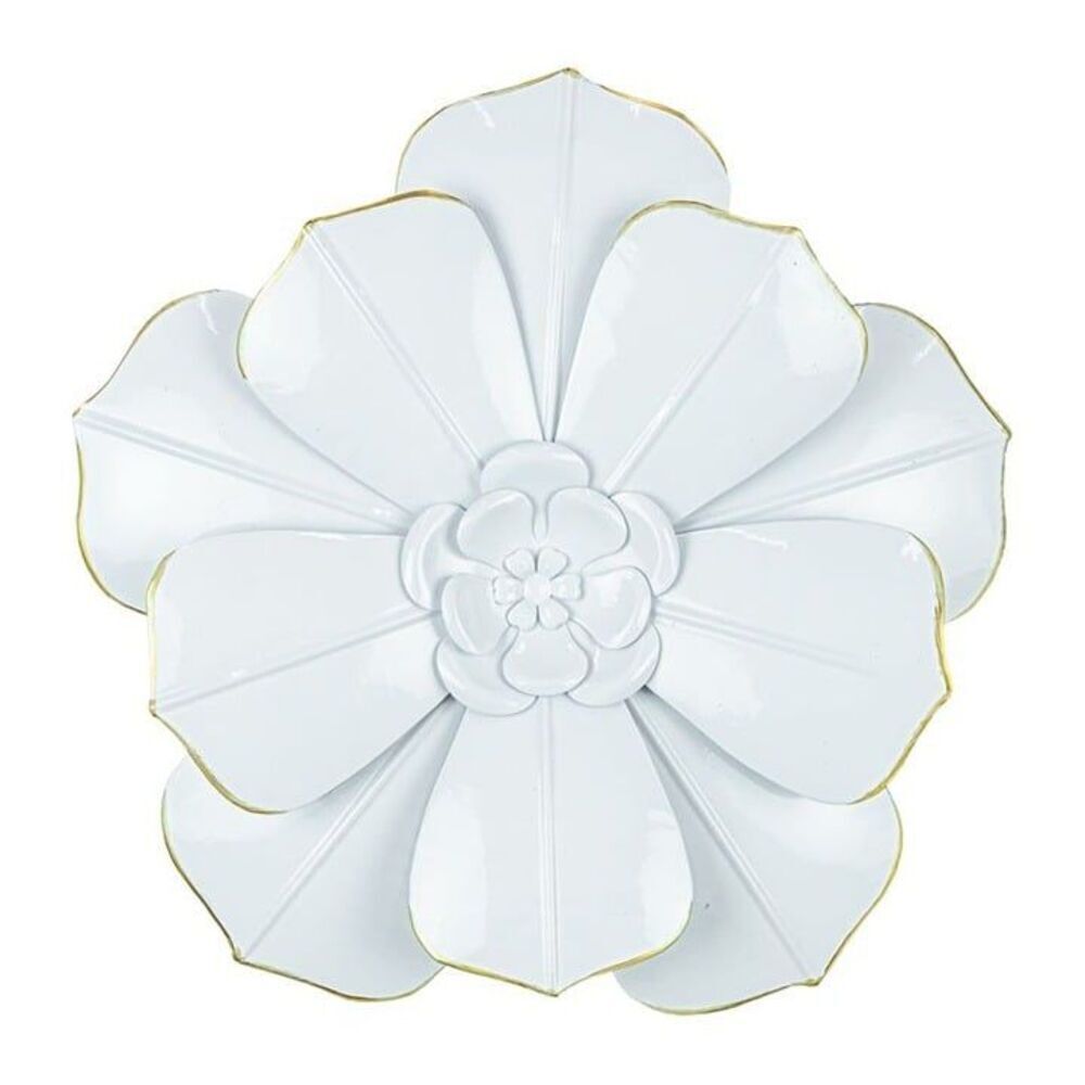 Medium Metal Gold Trimmed Flower Petals White Wildflower Wall Decor